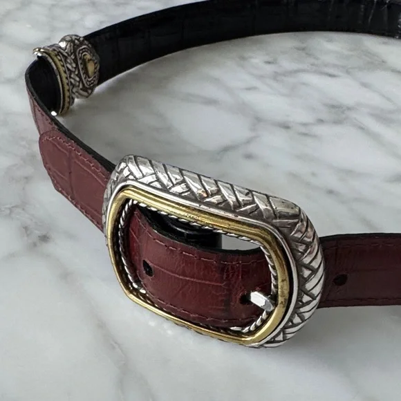 🌼BRIGHTON🌼 Marcus Mixed Metal Reversible Black and Brown Leather Belt, Size M 30 - Picture 4 of 16